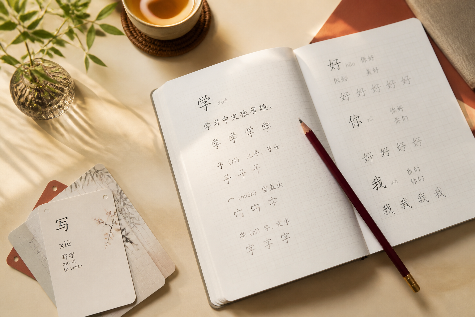 Chinese notebook and study cards